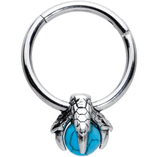 Load image into Gallery viewer, 16G 3/8 Blue Turquoise Claw Hand Dangle Hinged Segment Ring