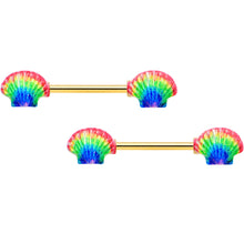 Load image into Gallery viewer, 14G 5/8 Gold Tone Rainbow Scallop Shells Barbell Nipple Ring Set