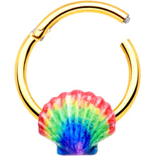 将图片加载到图库查看器,16G 3/8 Gold Tone Rainbow Scallop Shell Hinged Segment Ring