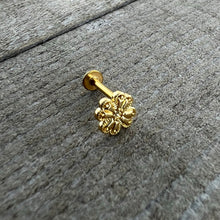 Load image into Gallery viewer, 16G 5/16 Yellow Gem Gold Tone Textured Cross Labret Monroe Tragus