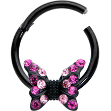 Load image into Gallery viewer, 16G 3/8 Pink Gem Black Midnight Butterfly Hinged Segment Ring