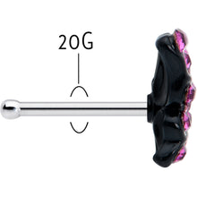 Load image into Gallery viewer, 20G 1/4 Pink Gem Midnight Black Butterfly Nose Bone