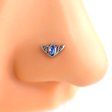 Load image into Gallery viewer, 20G 7mm Aurora Gem Deco Waves L Shape Nose Ring