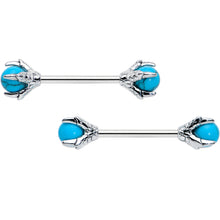 Load image into Gallery viewer, 14G 5/8 Blue Turquoise Skeleton Hand Halloween Nipple Ring Set