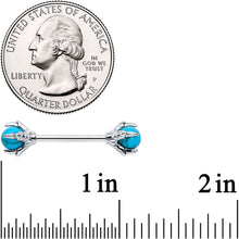 Load image into Gallery viewer, 14G 5/8 Blue Turquoise Skeleton Hand Halloween Nipple Ring Set