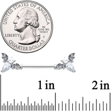 Load image into Gallery viewer, 14G 9/16 Clear Gem Flying Bats Halloween Barbell Nipple Ring Set