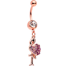 Load image into Gallery viewer, Clear Pink Gem Rose Gold Tone Fashion Flamingo Dangle Belly Ring