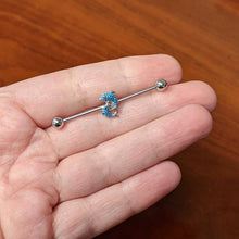 将图片加载到图库查看器,14G Black Gem Leaping Blue Dolphins Industrial Barbell 38mm