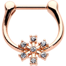 Load image into Gallery viewer, 16G 5/16 Clear Gem Rose Gold Tone Geo Snowflake Cartilage Clicker