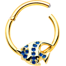 Load image into Gallery viewer, 16G 3/8 Blue Gem Gold Tone Adorable Angelfish Hinged Segment Ring