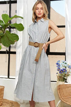 Load image into Gallery viewer, New Striped Button Down Sleeveless Midi Dress For Women β Classic, Elegant, Stylish, Chic, Timeless Striped Midi Dress For Any Occasion