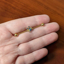 Load image into Gallery viewer, 14G Blue Gem Gold Tone Blue Crab Nautical Industrial Barbell 38mm