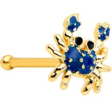 Load image into Gallery viewer, 20G 1/4 Black Gem Gold Tone Blue Crab Nautical Nose Bone