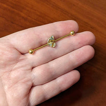 将图片加载到图库查看器,14G Clear Orange Gem Gold Hue Baroque Butterfly Industrial Barbell 38mm