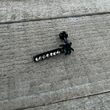 Load image into Gallery viewer, 16G 1/4 Clear Gem Black Night Palm Tree Dangle Cartilage Earring