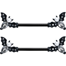 Load image into Gallery viewer, 14G 5/8 Clear Gem Black Flying Bats Halloween Nipple Ring Set