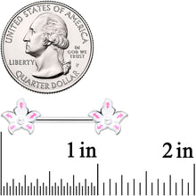 Load image into Gallery viewer, 14G 9/16 Pearlescent Orb Pink White Flower Barbell Nipple Ring Set