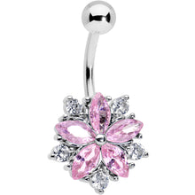 Load image into Gallery viewer, Pink Clear CZ Gem Baroque Floral Burst Belly Ring
