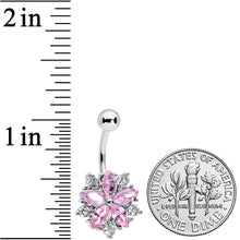 Load image into Gallery viewer, Pink Clear CZ Gem Baroque Floral Burst Belly Ring