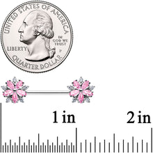 Load image into Gallery viewer, 14G 9/16 Pink CZ Gem Floral Burst Barbell Nipple Ring Set