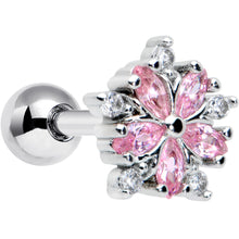 Load image into Gallery viewer, 16G 1/4 Pink CZ Gem Floral Burst Cartilage Tragus Earring