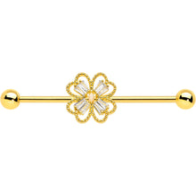 将图片加载到图库查看器,14G Clear Gem Gold Tone Textured Cross Industrial Barbell 38mm