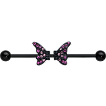 Load image into Gallery viewer, 14G Pink Gem Black Moveable Wing Butterfly Industrial Barbell 38mm