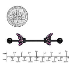 Load image into Gallery viewer, 14G Pink Gem Black Moveable Wing Butterfly Industrial Barbell 38mm