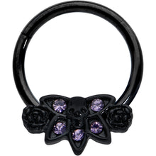 Load image into Gallery viewer, 16G 3/8 Purple Gem Black Skull Blossom Hinged Segment Ring
