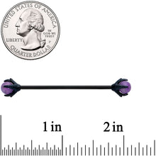Load image into Gallery viewer, 14G Purple Amethyst Black Skeleton Hand Industrial Barbell 38mm
