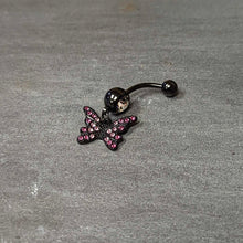 Load image into Gallery viewer, Clear Pink Gem Black Midnight Butterfly Dangle Belly Ring