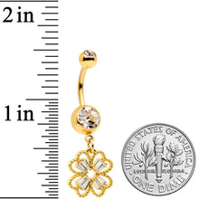 Load image into Gallery viewer, Clear Gem Gold Tone Elegant Textured Shamrock Dangle Belly Ring
