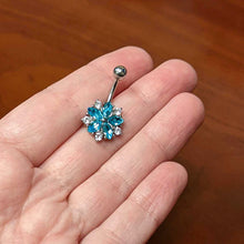 将图片加载到图库查看器,Blue Clear CZ Gem Baroque Floral Burst Belly Ring