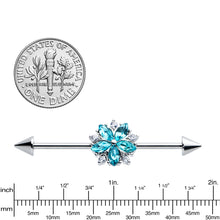 Load image into Gallery viewer, 14G Blue CZ Gem Floral Baroque Burst Cone Industrial Barbell 38mm