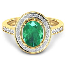 Load image into Gallery viewer, 1.87 Carat Genuine Zambian Emerald and White Diamond 14K Yellow Gold Ring