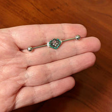 Load image into Gallery viewer, 14G Pink Green Gem Stylized Leaf Industrial Barbell 38mm