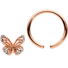 Load image into Gallery viewer, 16G 3/8 Clear Gem Rose Gold Tone Airy Butterfly BCR Captive Ring