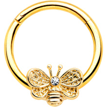 将图片加载到图库查看器,16G 3/8 Clear Gem Gold Tone Beauty Bee Hinged Circular Ring