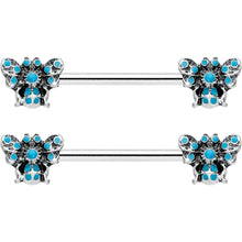 Load image into Gallery viewer, 14G 9/16 Textured Blue Butterfly Barbell Nipple Ring Set