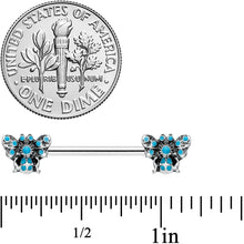 Load image into Gallery viewer, 14G 9/16 Textured Blue Butterfly Barbell Nipple Ring Set