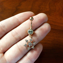 Load image into Gallery viewer, Clear Gem Rose Gold Tone Square Snowflake Holiday Dangle Belly Ring