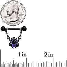 Load image into Gallery viewer, 14G 9/16 Purple Gem Black Skull Blossom Dangle Nipple Ring Set