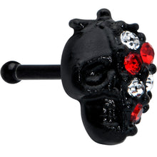 Load image into Gallery viewer, 20G 1/4 Clear Red Gem Black Skull Halloween Nose Bone