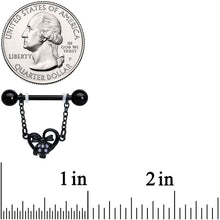 Load image into Gallery viewer, 14G 9/16 Clear Gem Black Skull Bow Heart Dangle Nipple Ring Set