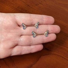 Load image into Gallery viewer, 14G 9/16 Clear Blue Gem Rosy Tone Butterfly Wing Nipple Ring Set