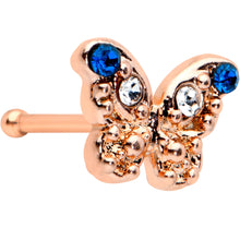 Load image into Gallery viewer, 20G 1/4 Clear Blue Gem Rose Gold Tone Butterfly Wing Nose Bone