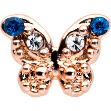 Load image into Gallery viewer, 20G 1/4 Clear Blue Gem Rose Gold Tone Butterfly Wing Nose Bone