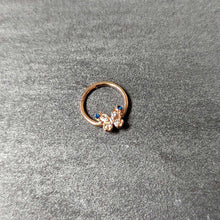 Load image into Gallery viewer, 16G 3/8 Blue Gem Rose Gold Tone Butterfly Hinged Segment Ring