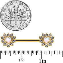 Load image into Gallery viewer, 14G 9/16 White Synthetic Opal Gold Tone Sun Heart Nipple Ring Set