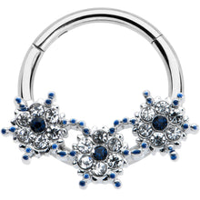 将图片加载到图库查看器,16G 3/8 Clear Blue Gem Festive Trio Snowflake Hinged Segment Ring